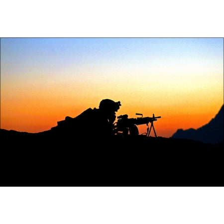 24"x36" Gallery Poster, U.S. Marine provides security with M249, Afghanistan, Dec 2008