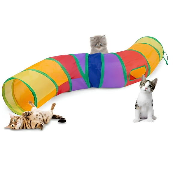 RYLZX Cat Tunnel, S-2-Way Cat Tunnels for Indoor Cats, Collapsible Cat Play Tunnel, Interactive Toy Maze Cat House with 1 Play Ball for Cats, Puppy, Kitty, Kitten, Rabbit (Multicolor)