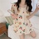 thumbnail image 5 of Conjunto de pijamas de manga corta para mujer, holgado, elegante, con estampado, manga abombada, Top con botones, pantalones cortos, ropa de dormir, 5 of 8