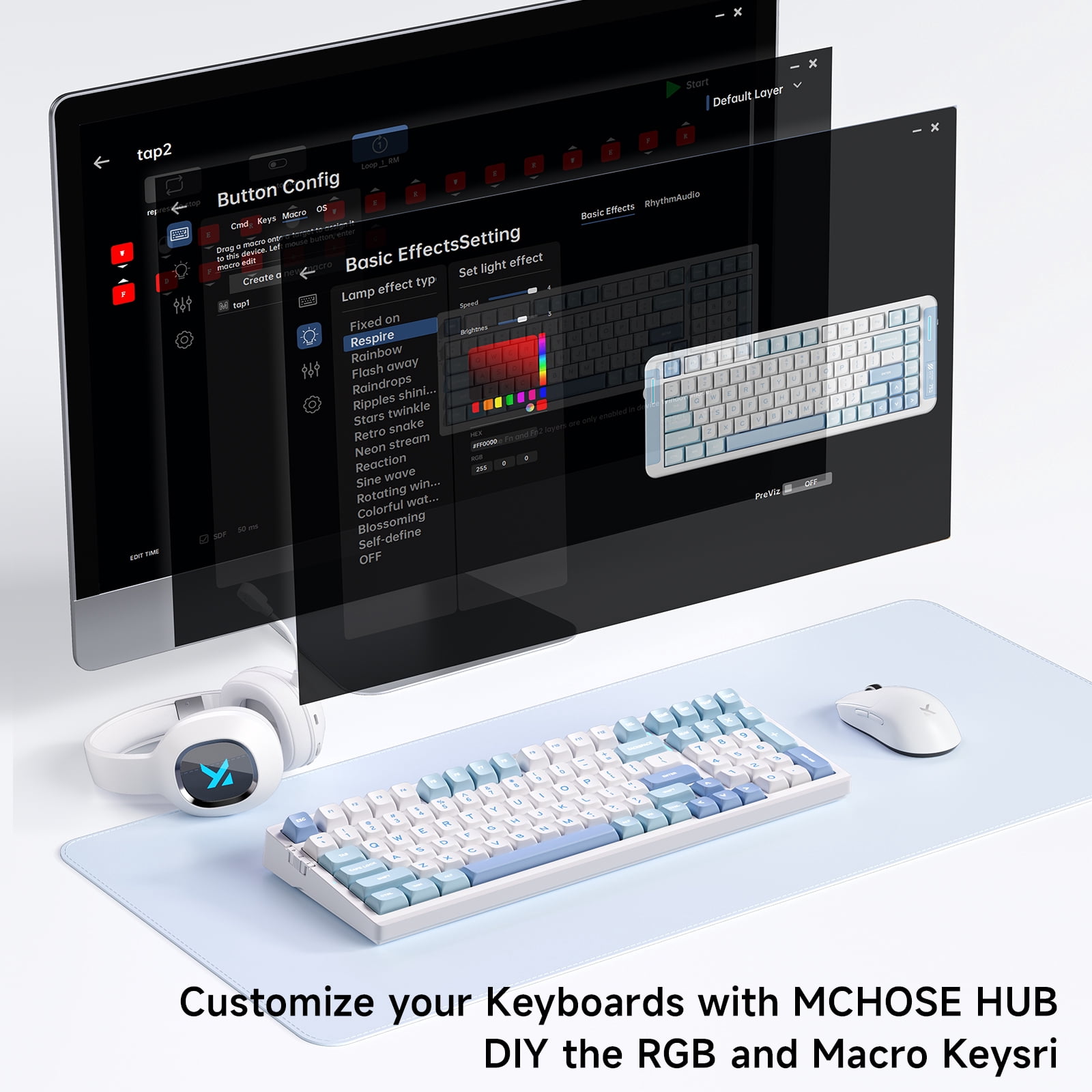 MCHOSE G98 Pro Wireless Mechanical Keyboard, Bluetooth 5.0/2.4GHz/USB-C Hot Swappable Custom Keyboard, Gasket Structure, Double Shot PBT Keycaps, RGB Backlit Gaming Keyboard