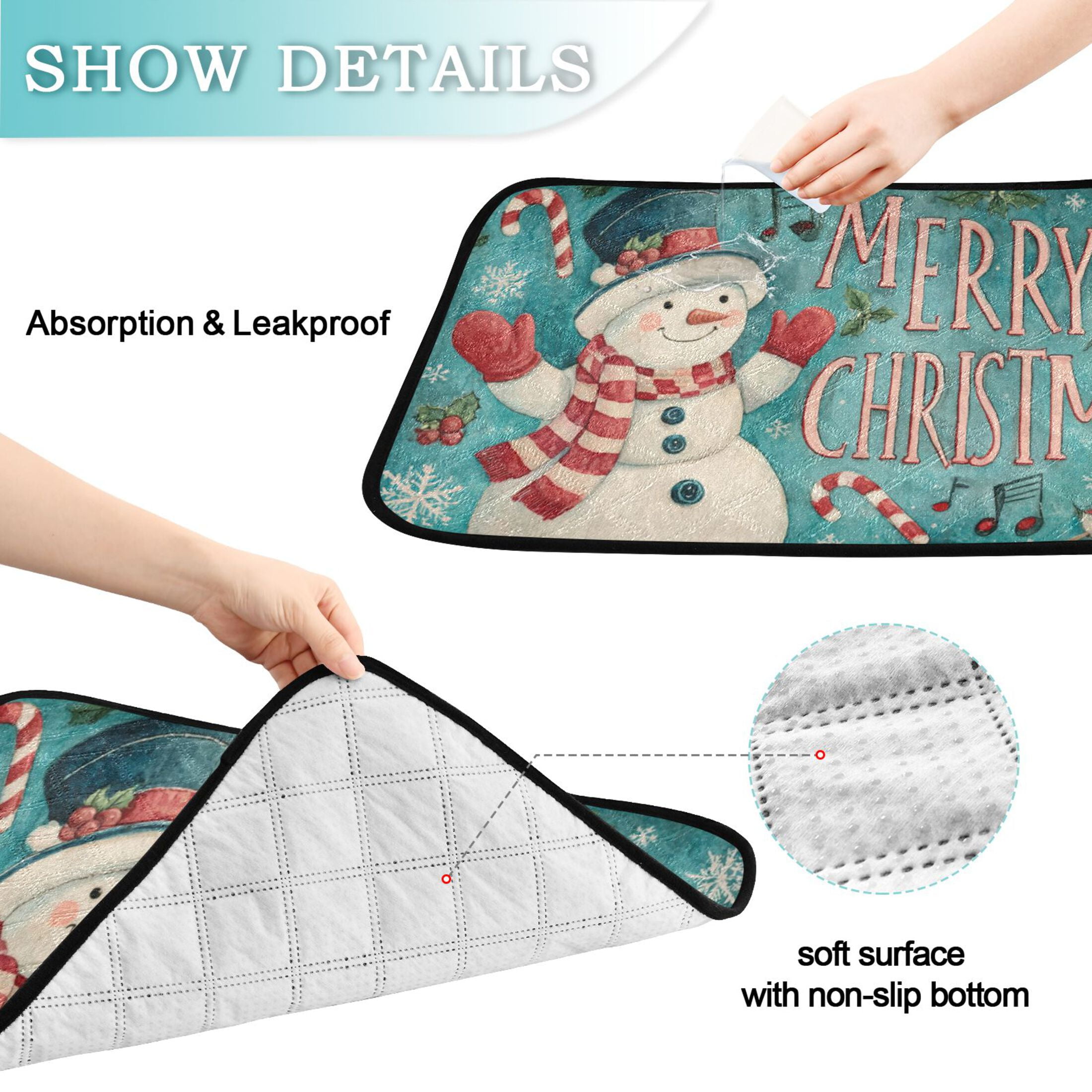 Qxltty Candy Snowman Cat litter Pads Pet Set of 2 Diaper Mats Center Anti-leakage Layer Absorbent Soft and Comfortable