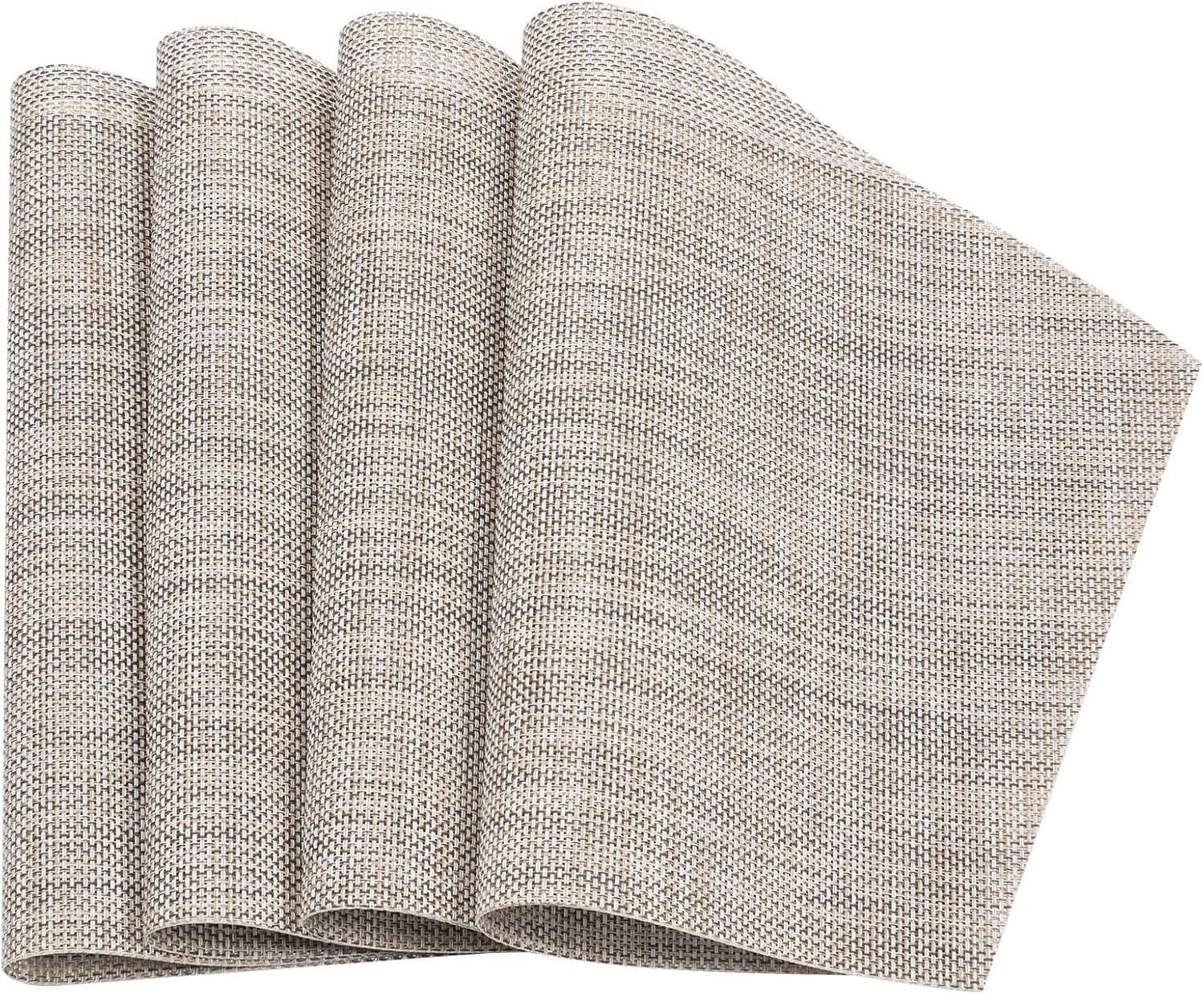Round Table Placemats Set of 4 Wedge Shape Placemat Woven Vinyl Place Mats Heat Resistant Wipe Clean Dining Table Mats Home Table Decor (4, Tan)