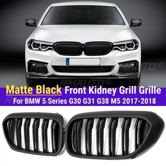 Front Bumper Grille Grill for BMW G30 G31 G38 5 Series 525I 530I 540I 550I 2017-2018 ABS Black Double Line Kidney Grill Body Kit