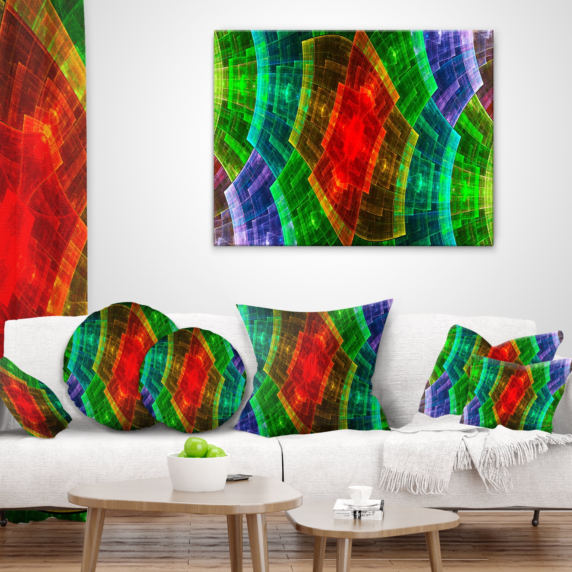 Designart Multi Color Psychedelic Fractal Metal Grid - Abstract Throw Pillow - 18x18