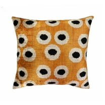 Orange Orbs Silk Velvet Ikat Throw Pillow, 20" X 20"