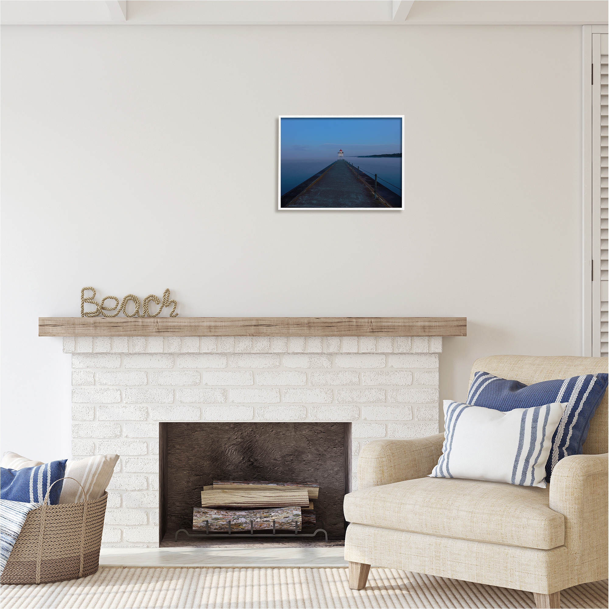 Stupell Industries Lighthouse at Night Landscape Photography White Framed Art Print Wall Art, 20 x 16