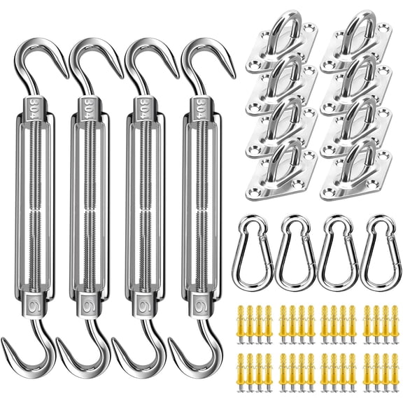 Shade Sail Hardware Kit, 6 Inch 304 Marine Grade Stainless Steel Sun Shade Hardware Kit for Triangle/Rectangle/Square Sun Shade Sails Installation (80 PCS) B