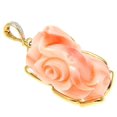 thumbnail image 5 of Genuine natural pink coral carved flower diamond pendant enhancer solid 14k gold, 5 of 7