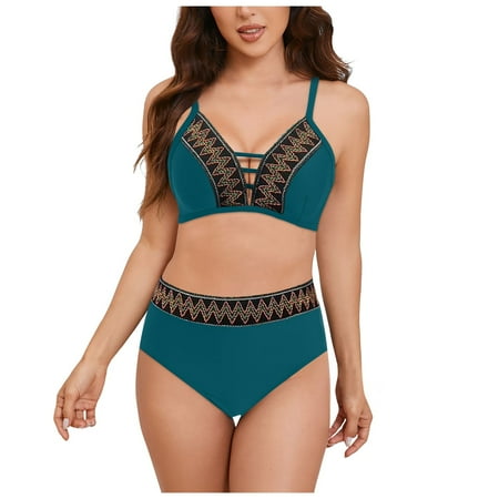 CAICJ98 Bikini Set for Women High Waisted Thong Bikini Set Reversible String 2 Piece Swimsuit Navy L