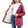 thumbnail image 2 of Wovilon Girls Fleece Lined Rain Jacket Hooded Water-Resistant Windbreaker Coat with Pockets Drawstring Waist for Fall Winter Outdoor Wear, 2 of 9