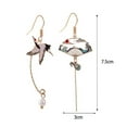 thumbnail image 6 of Grandest Birch 1 Pair Women Earrings Fan Crane Asymmetry Jewelry Animal Pendant Faux Pearl Painted Hook Earrings for Dating Alloy, 6 of 8