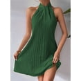 thumbnail image 5 of Women'S Pearl Beaded Halter Twist Sleeveless Pleats Dress A Line Short Dress Green M, 5 of 8