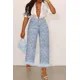 thumbnail image 3 of Pantalones vaqueros de moda para mujer, de talla grande, de uso diario, de mezclilla azul claro, de cintura alta, con perforación, pierna recta, vaqueros con plumas, hasta los tobillos, 3 of 4