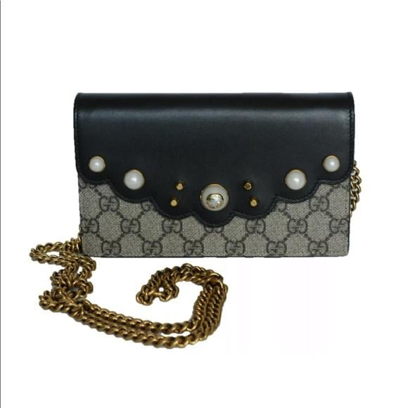 Gucci Black Moon Pearl Pearls Signature Crossbody Bag Chain Italy new - 0 - 0