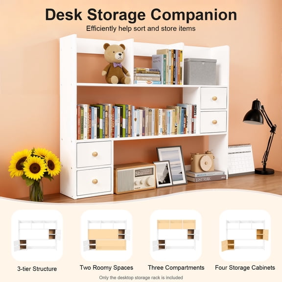 Wood Desktop Organizer, Office Storage Rack, Desktop Rack White 100 *17*80cm