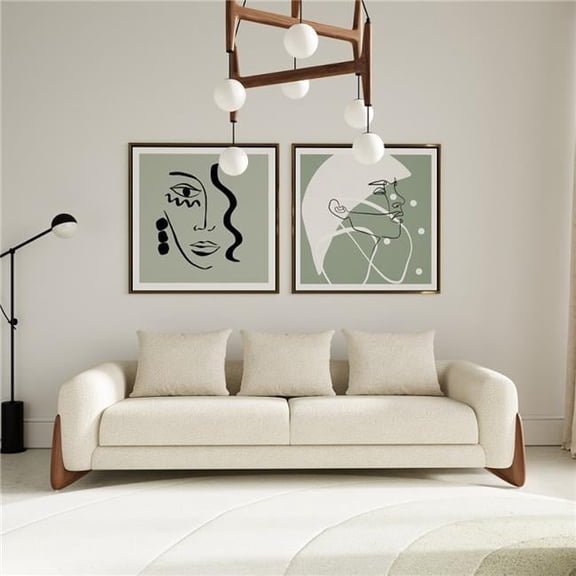 100 in. Long Fabric & Walnut Wood Standard Sofa, Cream