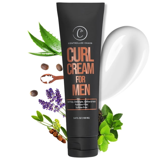 Crema para rizos Caos controlado para hombres - Crema para peinar el cabello para cabello ondulado y rizado con manteca de karité Aceite de jojoba Aceite de coco Añade suavidad Crema para rizos antien