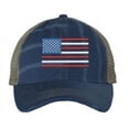 thumbnail image 3 of Distressed American Flag Trucker Hat - Vintage Patriotic Cap - Embroidered USA Design - Mesh And Strapback (NavyBlue), 3 of 8