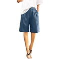 thumbnail image 4 of Tdoqot Womens Bermuda Shorts Knee length- Summer Cotton Linen Elastic Waist Loose Fit Casual Shorts with Pockets Navy Size 3XL, 4 of 7