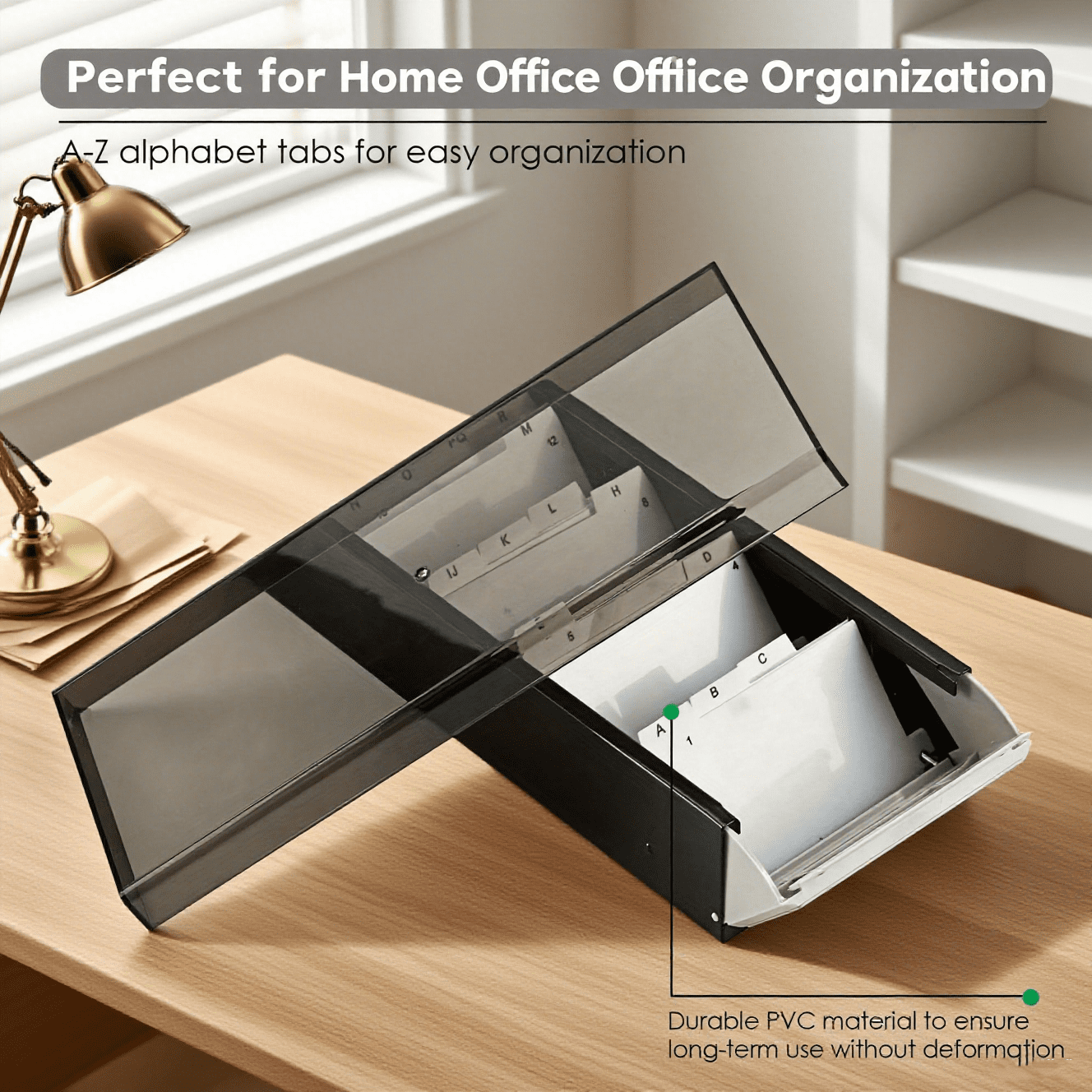 Alphabetical Index Card File Box with Transparent Lid for Office Organization