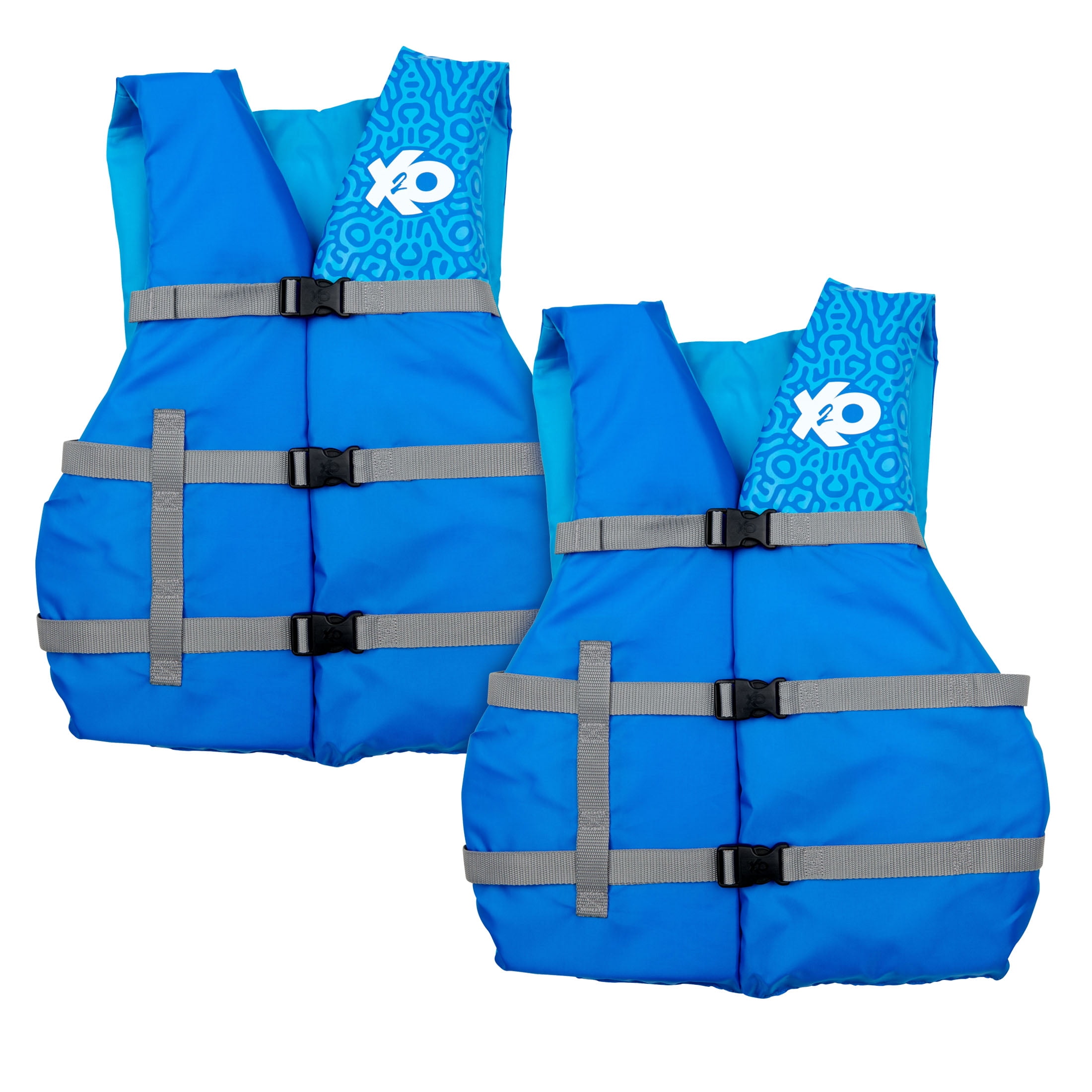 X2O Universal Adult Life Vest and Jacket (30" - 52" Chest), Blue Ocean Coral, 2-Pack