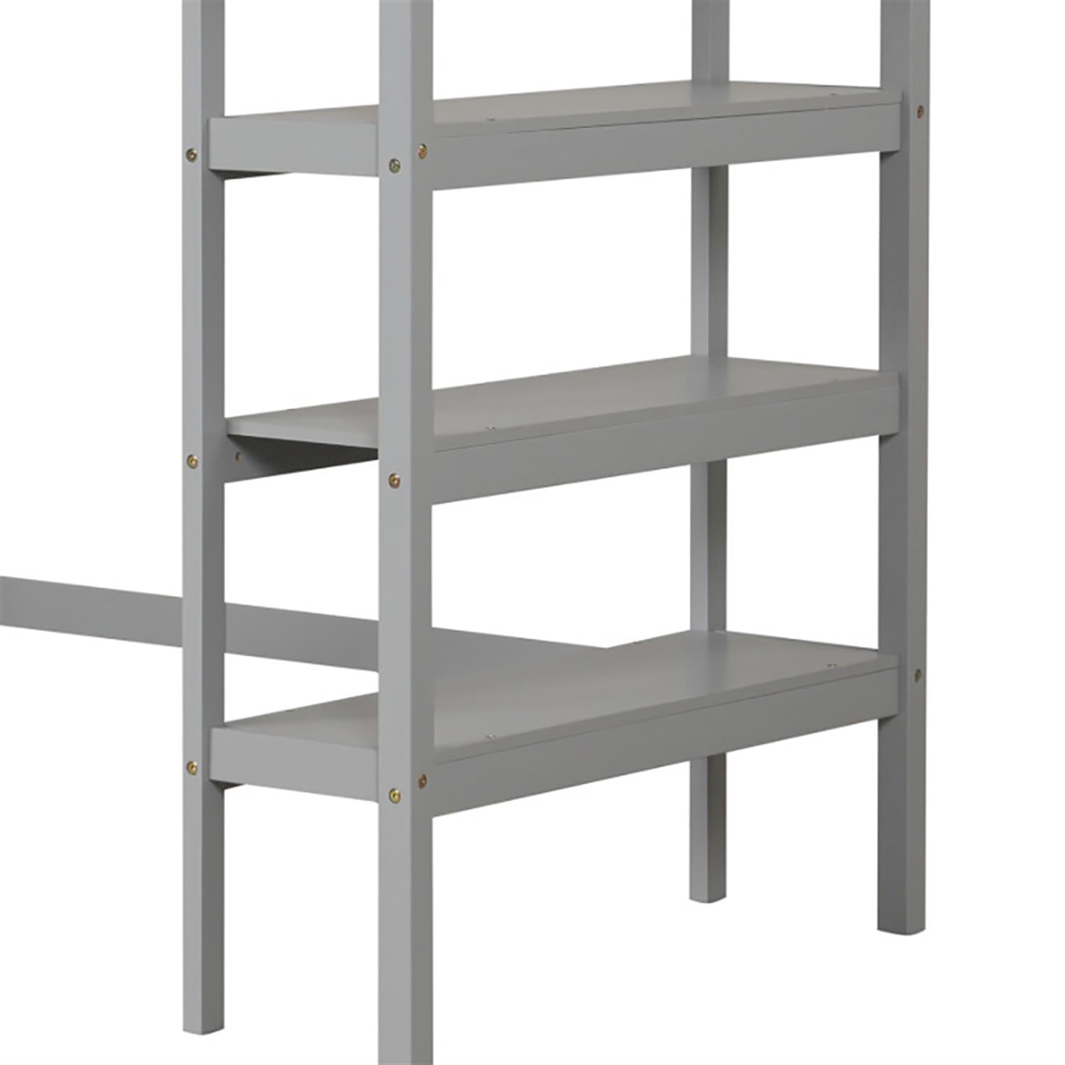 Demi Bonn Loft Bed Twin Size, Solid Wood Loft Bed with Desk and Bookshelves, Modern Wooden Bed Frame for Teens, Gray