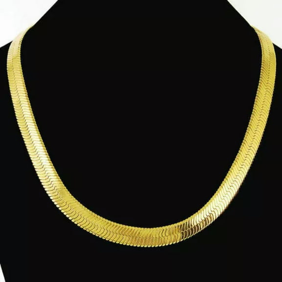 K-KED 24K Yellow Gold Plated 10mm Flat Snake Skin Cool Men's Chains Necklace 20"-30"-20"