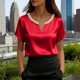 thumbnail image 2 of Eres Más Que Una Camisa de Puntuación de Prueba Moda de Verano de Mujer Color Sólido Casual Cuello en V Top de Manga Corta Mujeres Tops de Verano Casual, 2 of 5