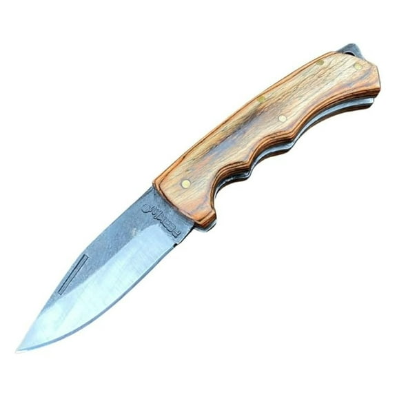 Pocket Knife TN400 Handmade Folding Hunting Knife - 1095 Steel Blade, Micarta Handle, 2.7" Blade, Non-Locking Slip Joint, Leather Pouch