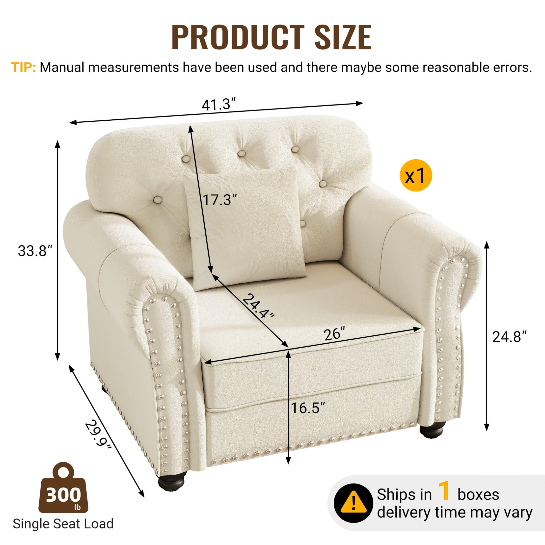 Noble House Kieran 6-Seater Velvet Chesterfield Sofa, Modern Tufted Armchair with Nailhead Trim and Ottoman, Beige White