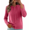thumbnail image 5 of Women's Hooded Cardigan Sweater Long Sleeve Button Front Knit Casual Open Front Cardigans with Drawstring Hot Pink 2XL, 5 of 6