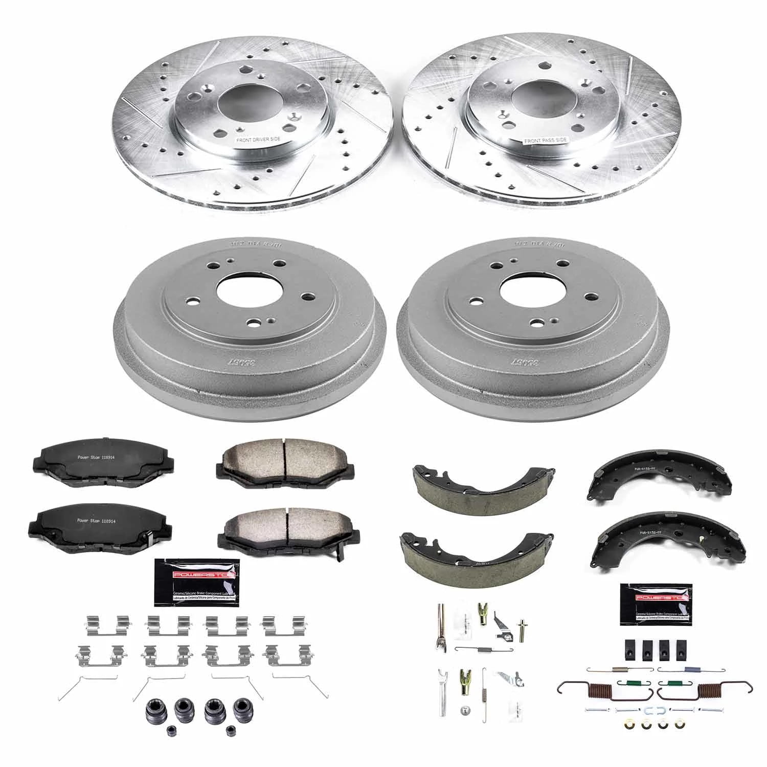 PowerStop Front and Rear Z36 Truck & Tow Brake Pad Rotor Drum and Shoe Kit Fits: HONDA Select Models K15107DK-36