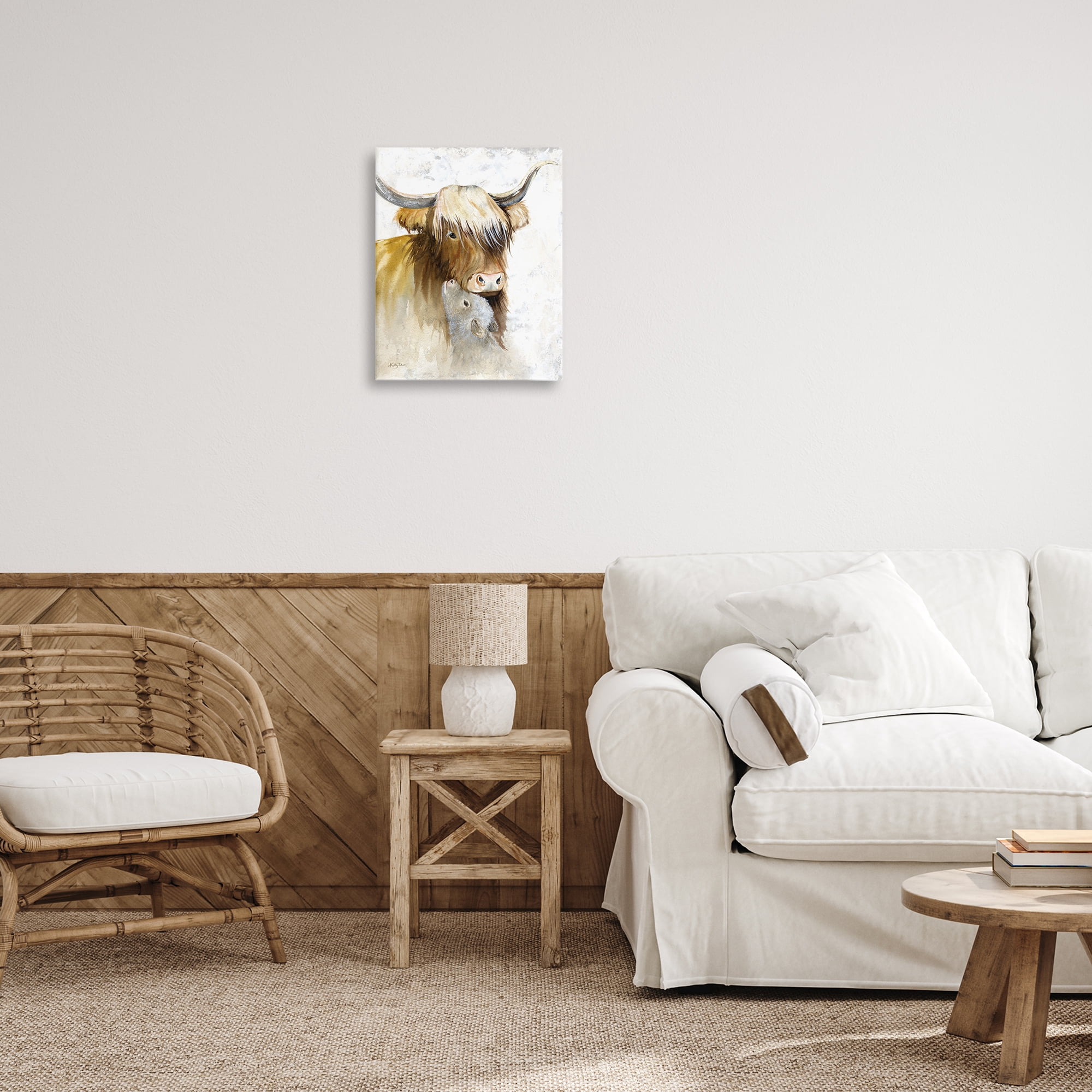 Stupell Industries Neutral Longhorn & Calf Animals & Insects Painting Gallery Wrapped Canvas Art Print Wall Art, 16 x 20