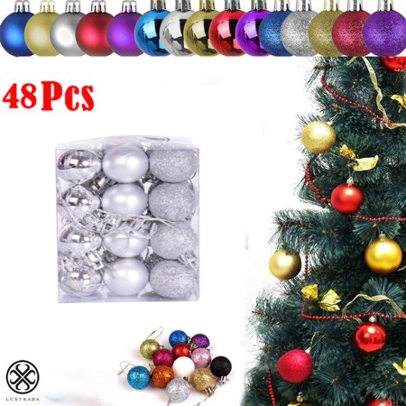 Luxtrada 48pcs(30mm)(1.57inch) Plastic Christmas Ball Ornaments Decorative Xmas Balls Baubles Set Christmas Balls Shatterproof for Xmas Trees Wedding Party Home Decor (Silver)