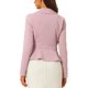 thumbnail image 3 of Blazer corto de trabajo INSPIRE CHIC para mujer con cuello de solapa, manga larga, volantes, chaqueta casual de oficina XL rosa, 3 of 6