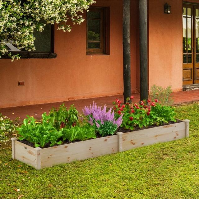 Cama de Jardín Elevada Costway de Madera Caja de Plantas para Verduras Flores Hierbas Frutas 240 x 60 x 25 cm