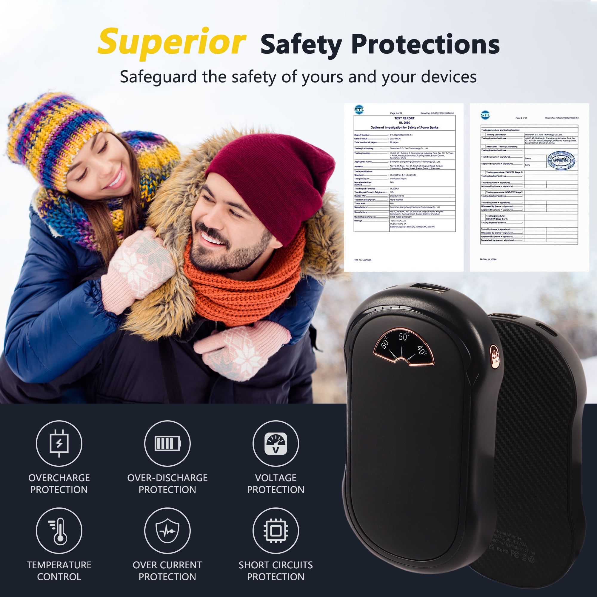 Hand Warmers Rechargeable 2 Pack, BUSATIA 10000 mAh Hot Hand Warmers , Electric USB Rechargeable Portable Hand Warmer, Reusable Hand Warmer for Camping, Fishing, Skiing, Hiking