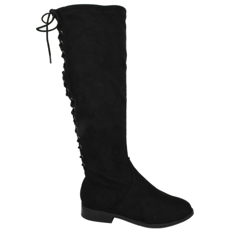 Liquid Black Suede Faux City Classified Women Flat Boots Side