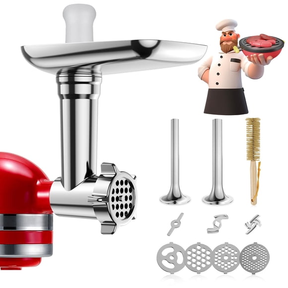 Metal Food Grinder Attachments for KitchenAid Stand Mixers, Meat Grinder, Sausage Stuffer, Perfect Mixer Attachment for KitchenAid Mixers, 15pcs Meat