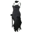 thumbnail image 3 of PENGXIANG Women‘s Summer Slim Sling Dress Solid Color Sleeveless Halter Irregular Ruffle Flower Decor Dress, 3 of 7
