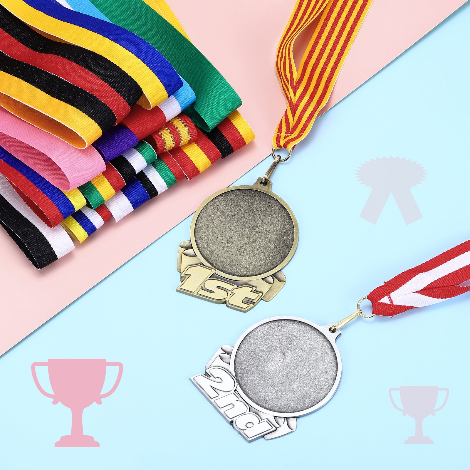 Uxcell Award Neck Ribbons with Snap Clips, Polyester Medal Lanyards for Competitions Achievement Blue