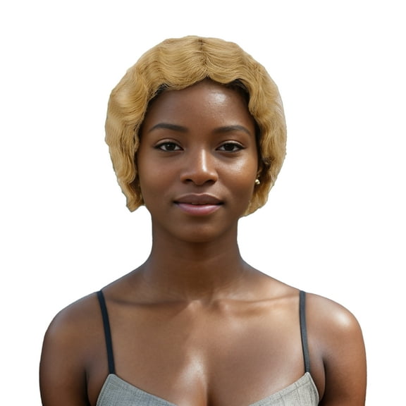 Unique Bargains 1 Pc Wave Curly Short Hair Hair Wig Real Human Hair 4in 150 Human Wig Yellow for Women