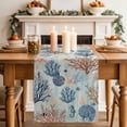 thumbnail image 2 of Table Runner 36 Inches Long for Kitchen Dining, Blue Coastal Dresser Scarf Farmhouse, Dining Table Decorations for Wedding/Parties, Summer Beach Coral Shell Starfish Seahorse 13 x 36 In, 2 of 8