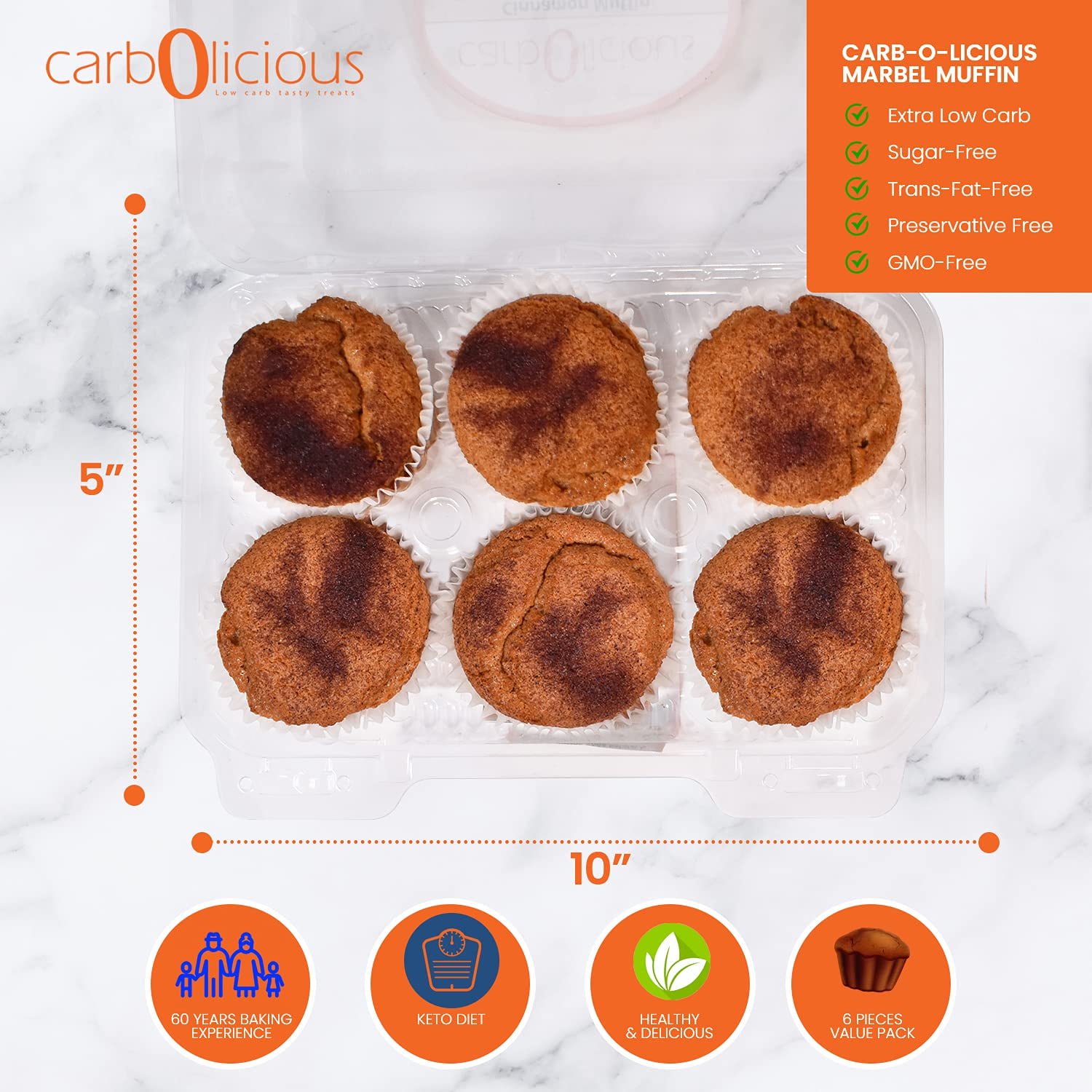Carbolicious Cinnamon Muffins, Low Carb Keto Snack with Almond Flour, 6 Muffins
