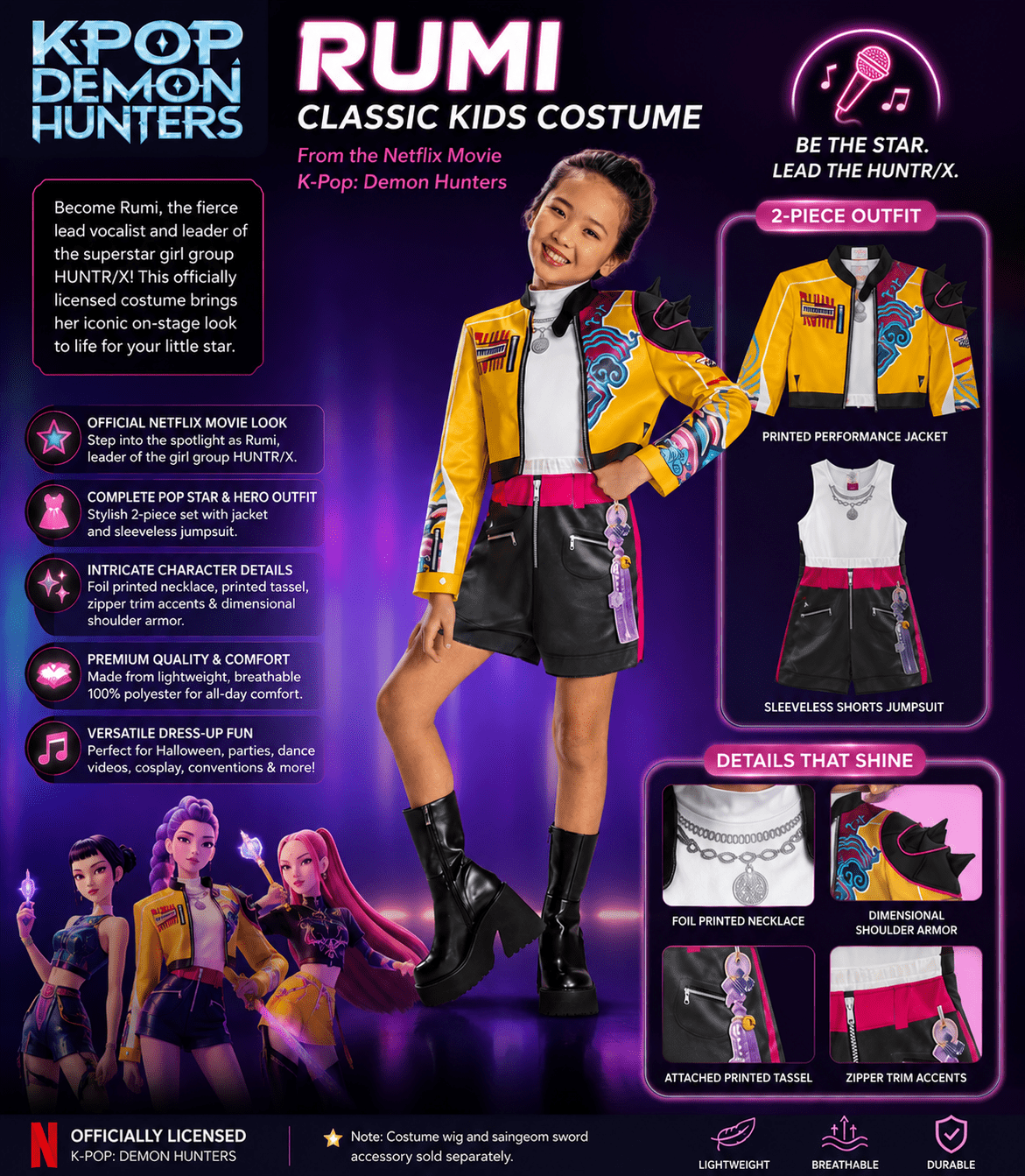 Disguise Girls Classic KPop Demon Hunters Rumi Costume - Medium 7-8
