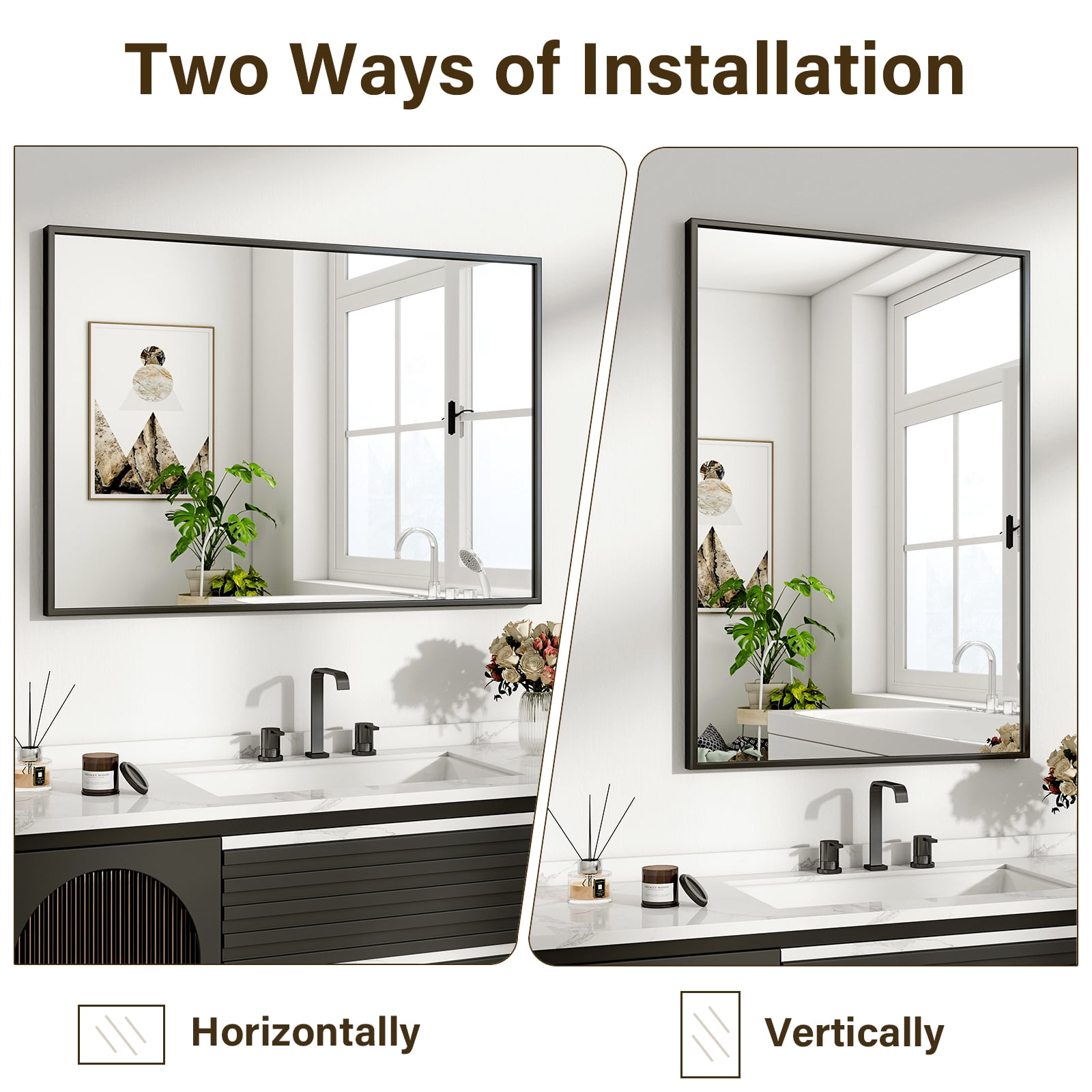 Gleamira 20"x28" Rectangular Bathroom Wall Mounted Mirror Vanity Mirror, Black
