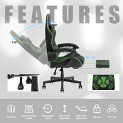 Dowinx Fabric Gaming Chair with Pocket Spring Cushion, Ergonomic Computer Chair with Footrest, Cloth Gamer Chair with Massage Lumbar Support and Headrest, Black and Green