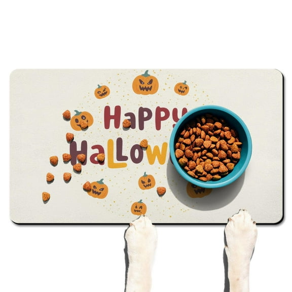 Ghost Boo Spooky Dog Food Mats for Floors Happy Halloween Absorbent No-Slip 17x30 Inch Pet Food Mat Pet Feeding Mat Dog Water Bowl Mat for Messy Drinker