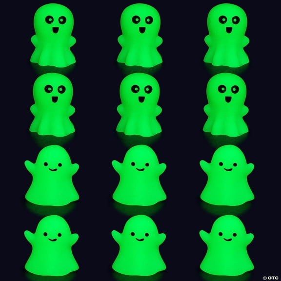 1 3/4" Mini Glow-in-the-Dark Halloween Ghost Rubber Mochi Squishies – 12 Pieces