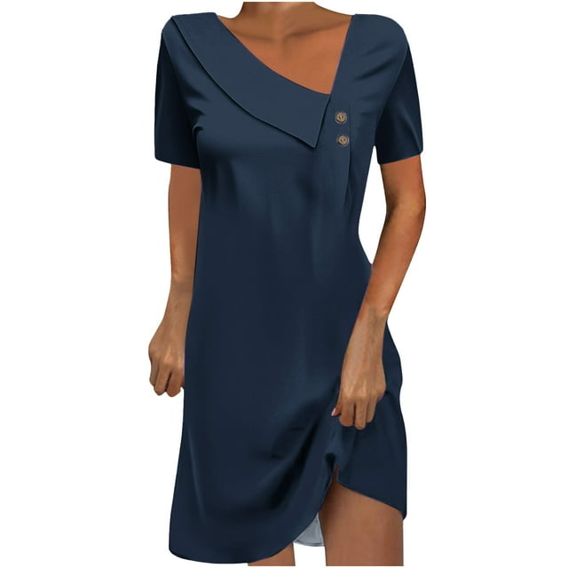 Birdeem Robe Mi-Mollet à Manches Courtes Col Rond Mode Femme Couleur Unie Robe Mi-Mollet à Manches Courtes Col Rond